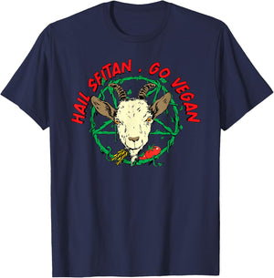Hail Seitan Go Vegan Funny Vegan Goat Design for Vegans T-Shirt - T-Shirt | Navy
