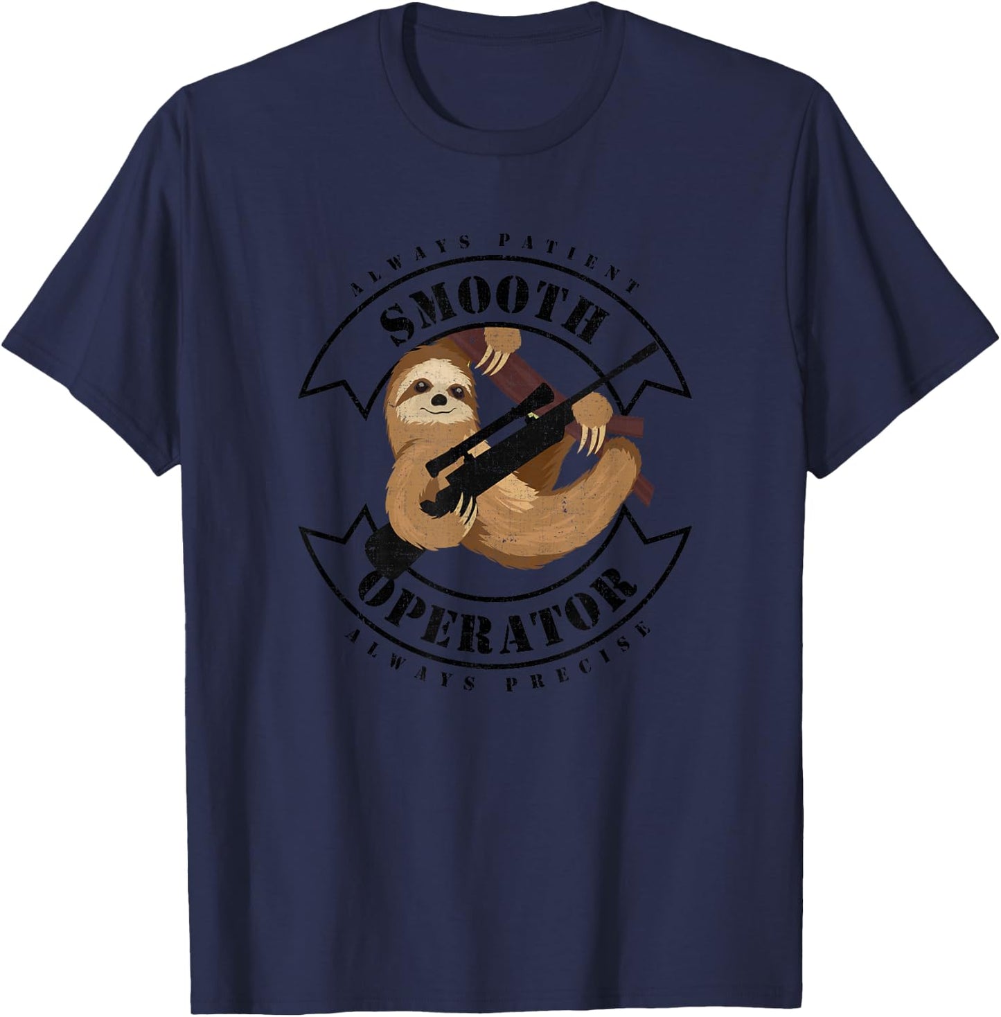 Tactical Sloth Sloth Sniper Smooth Operator - Green, , Short Sleeve, -Adults, Military-Themed Sloth Sniper , Small T-Shirt - T-Shirt | Navy