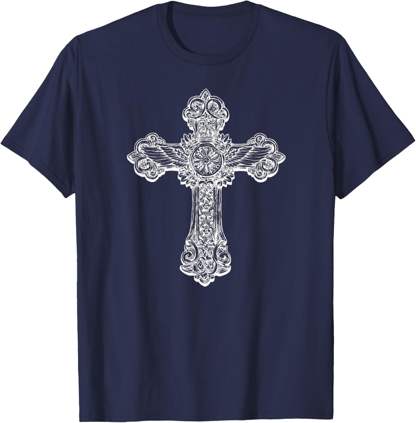Beautiful Detailed Cross Cool Christian Religious T-Shirt - T-Shirt | Navy