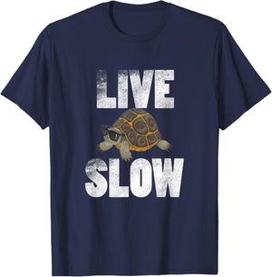 Live Slow Turtle T Shirt Gift Funny Animal Love Spirit T-Shirt - T-Shirt | Navy
