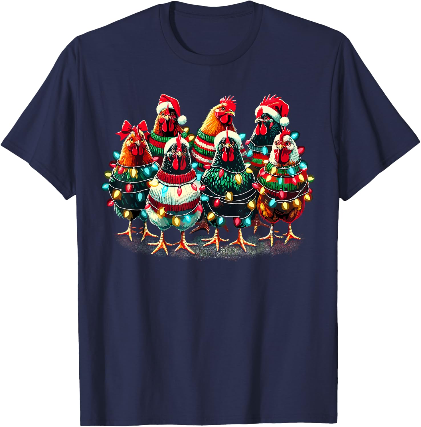 Chicken Christmas Lights Farm Animal Cute Xmas T-Shirt - T-Shirt | Navy