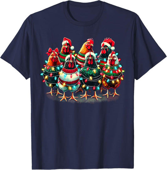 Chicken Christmas Lights Farm Animal Cute Xmas T-Shirt - T-Shirt | Navy