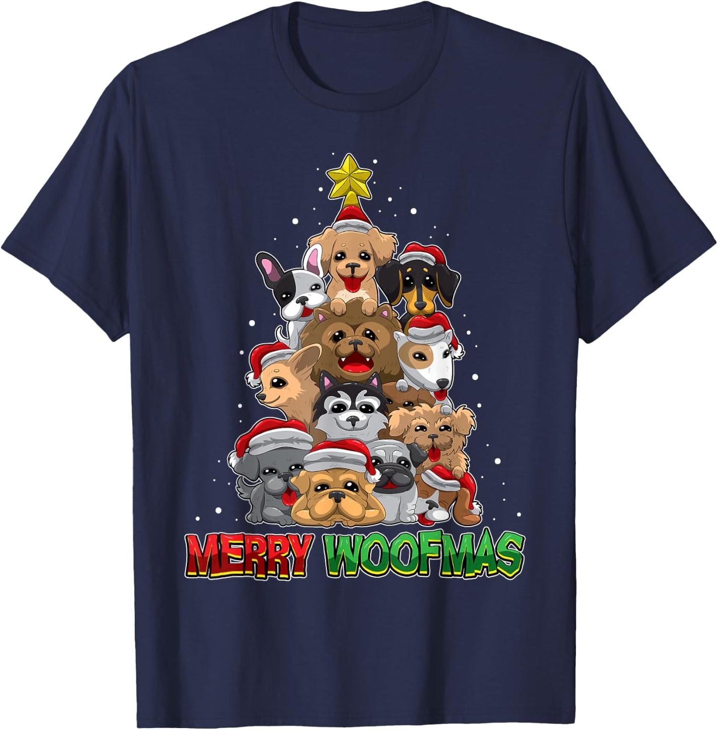 Merry Woofmas - Merry Christmas For Dog Lovers T-Shirt - T-Shirt | Navy