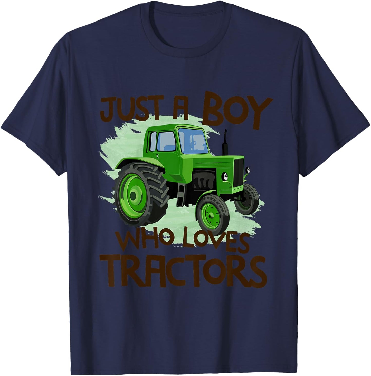 Kids Just A Boy Who Loves Tractors T Shirt Farm Kid Birthday Gift T-Shirt - T-Shirt | Navy