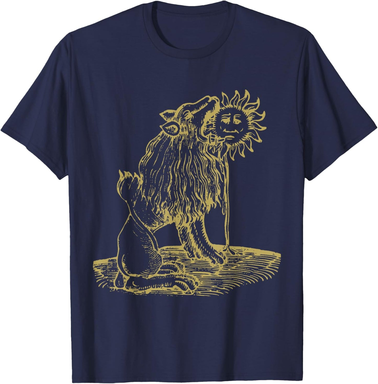 Lion Eating Sun Occult Medieval Emblem T-Shirt - T-Shirt | Navy