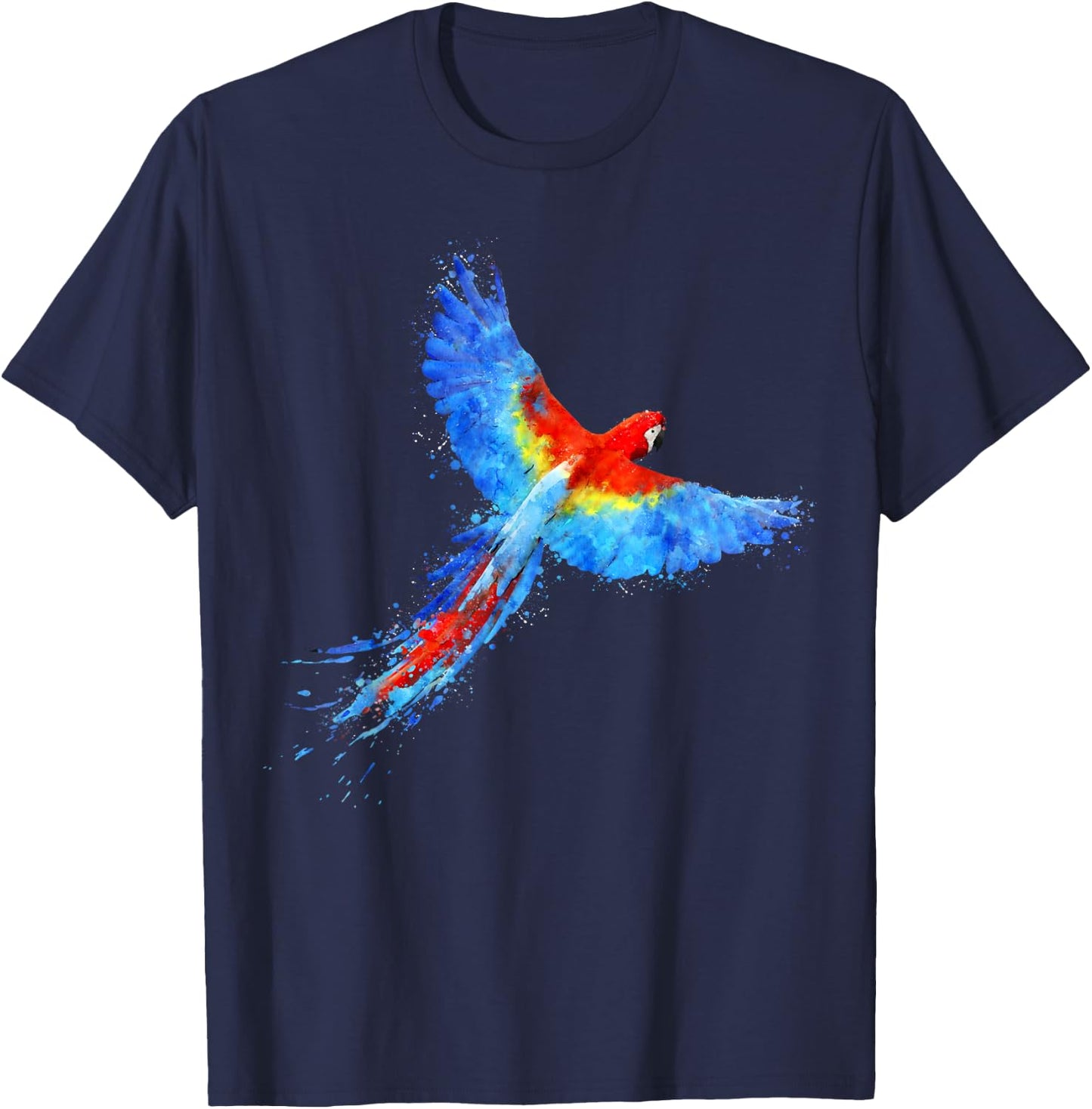 Watercolour colourful scarlet macaw parrot bird painting T-Shirt - T-Shirt | Navy