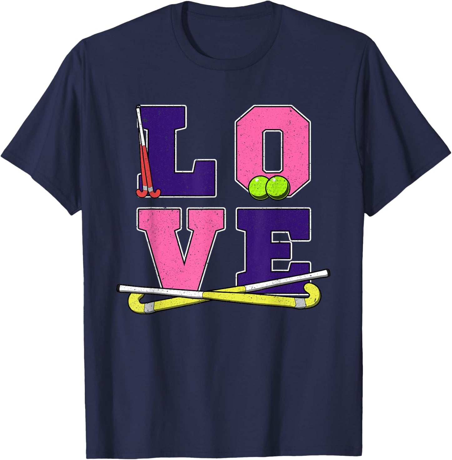 Girls Women's Love Field Hockey Art - Hockey Mom Gift T-Shirt - T-Shirt | Navy