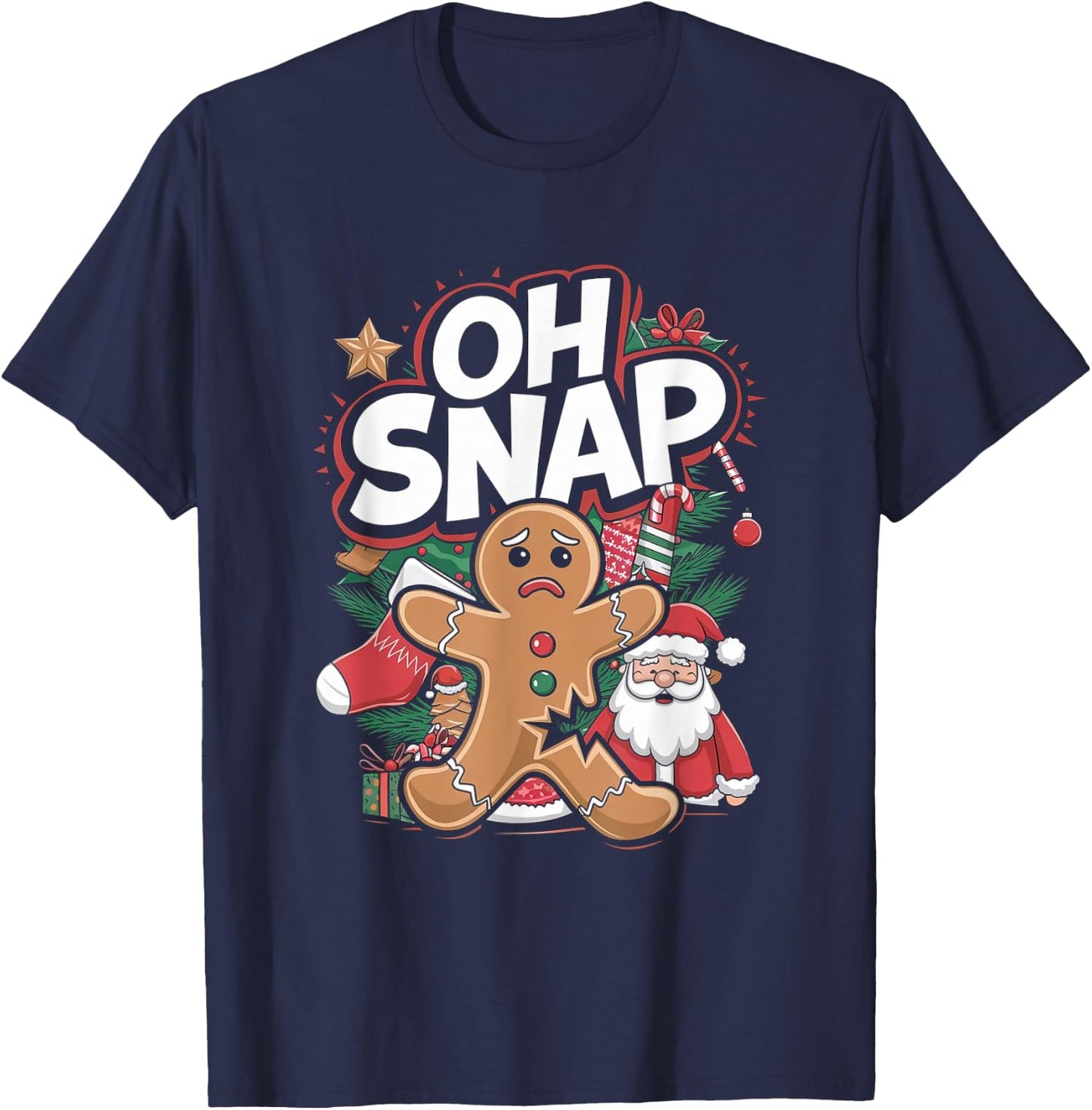 Funny Gingerbread Man Oh Snap Christmas Baking T-Shirt - T-Shirt | Navy