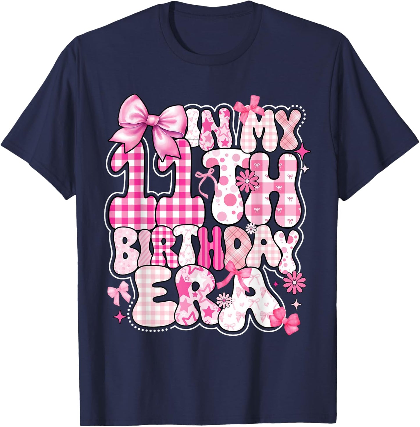 Kids In My 11th Birthday Era Girl 11 Year Old Coquette Bow T-Shirt - T-Shirt | Navy