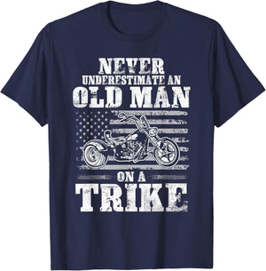 Never Underestimate An Old Man On A Trike Trike Motorcycles T-Shirt - T-Shirt | Navy