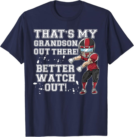 That's My Grandson Out There Red Football Grandma T-Shirt - T-Shirt | Navy