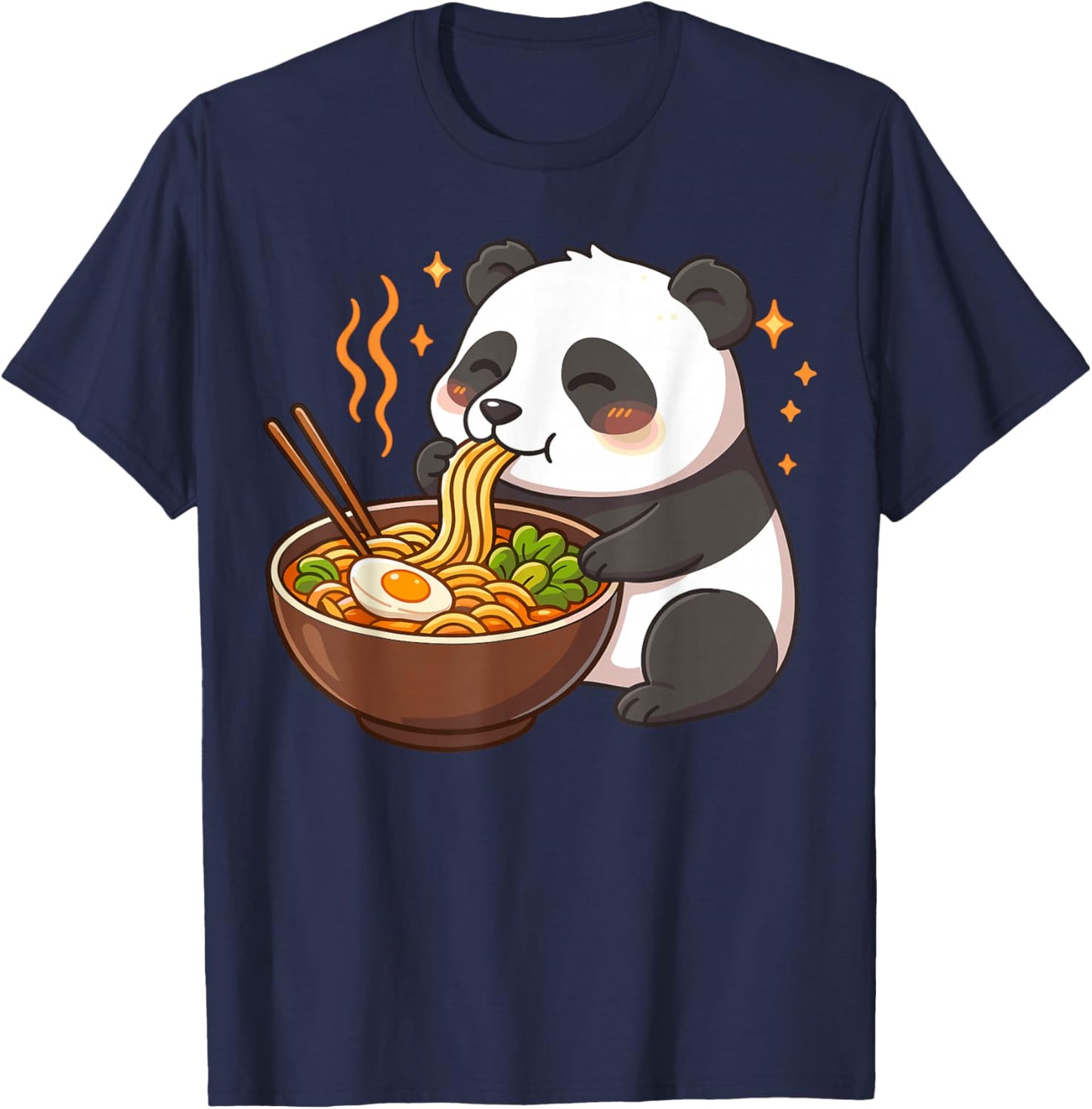 Panda Eating Ramen Noodles T-Shirt - T-Shirt | Navy