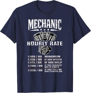 Funny Mechanic Hourly Rate Motorcycle Labor Rates T-Shirt - T-Shirt | Navy