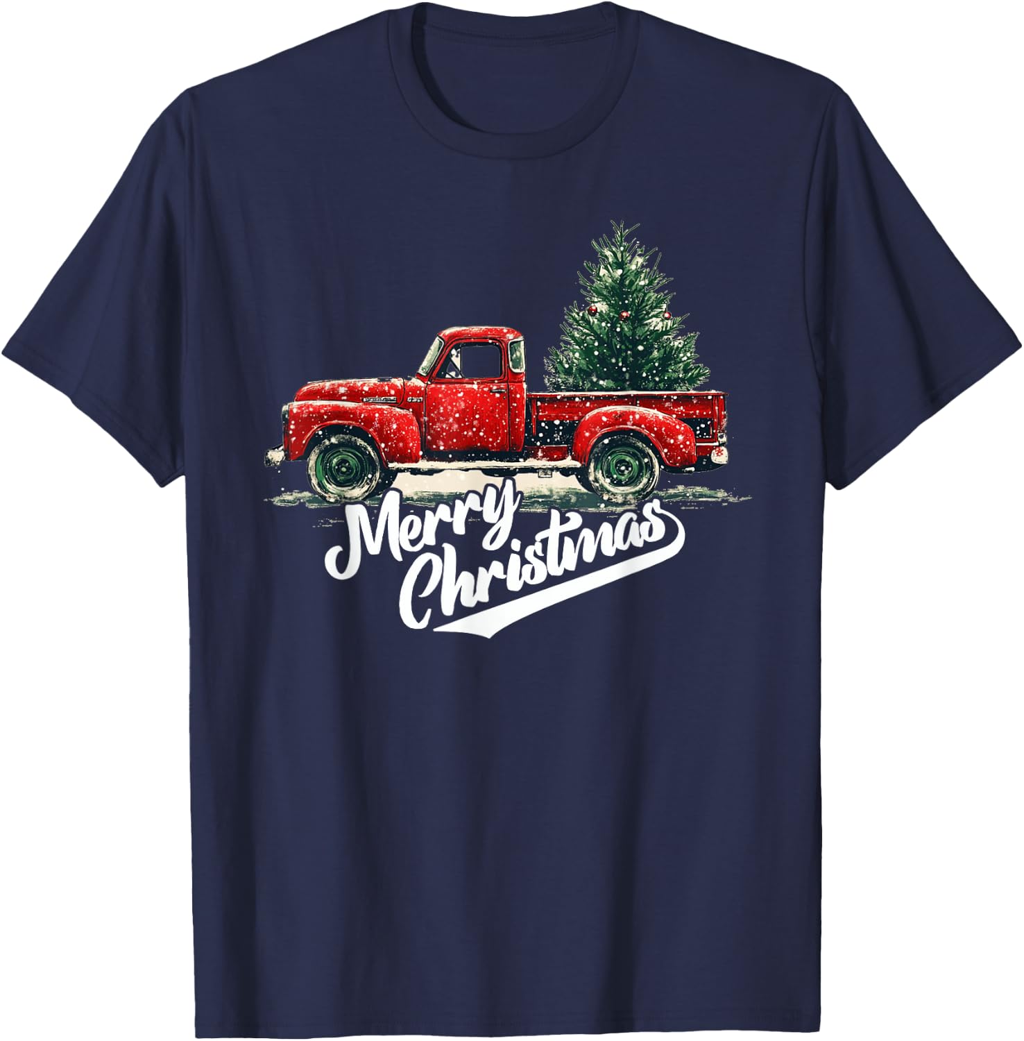 Old Red Pickup Truck Christmas Tree Vintage men T-Shirt - T-Shirt | Navy
