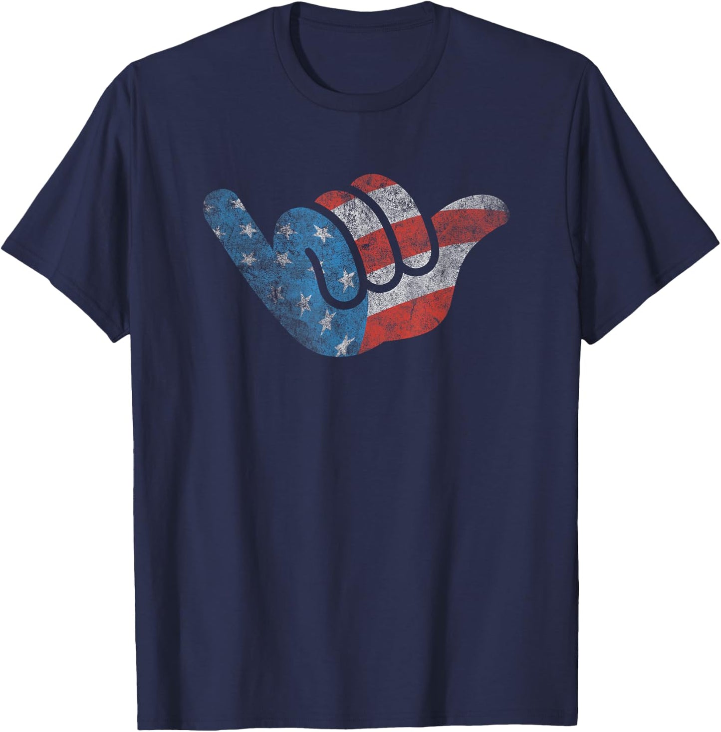 Patriotic Surfer Hang Shirt American Flag Loose Hand Sign T-Shirt - T-Shirt | Navy