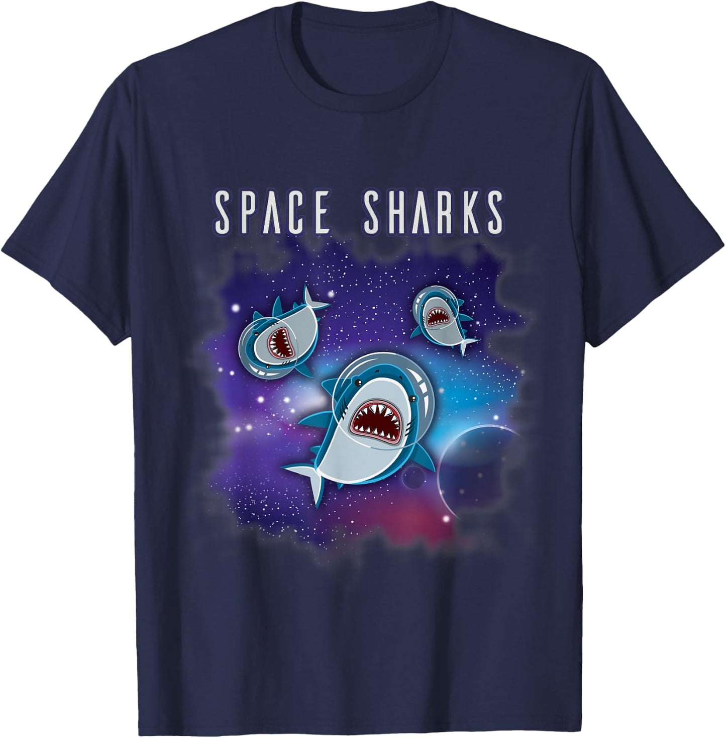 SPACE SHARKS | Funny Astronaut Sharks in Space T-Shirt - T-Shirt | Navy
