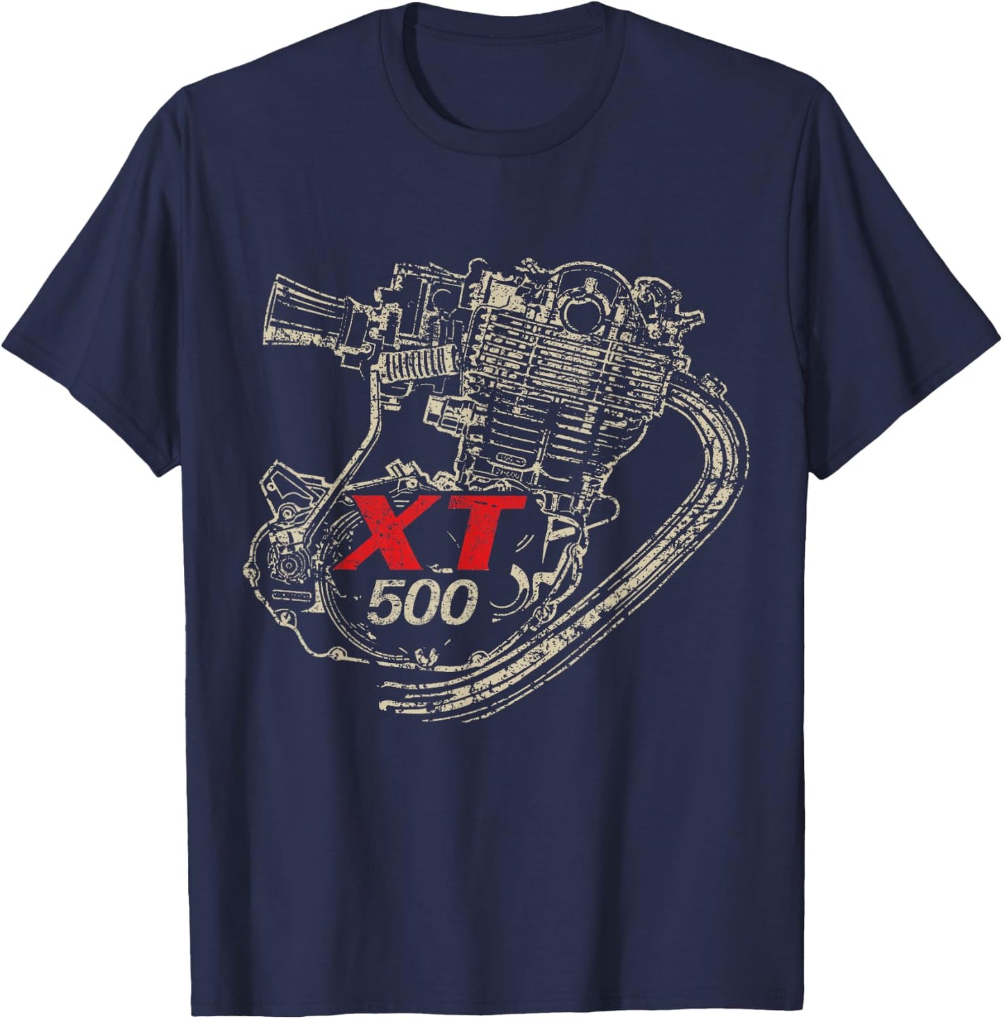XT 500 engine retro distressed design T-Shirt - T-Shirt | Navy