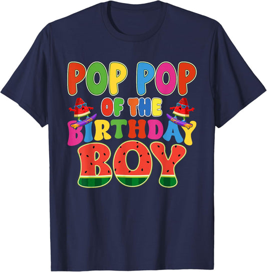 Pop Pop of The Birthday Boy Melon Family Matching Funny T-Shirt - T-Shirt | Navy