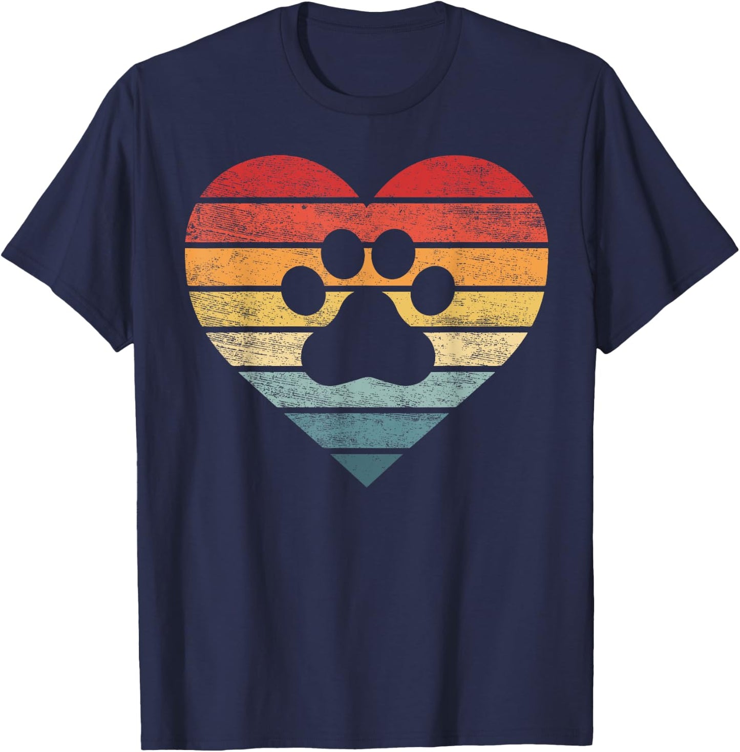 Veterinarian Vet Tech Retro Sunset Paw Print Dog Cat Lover Men Women Girls Kids T-Shirt - T-Shirt | Navy