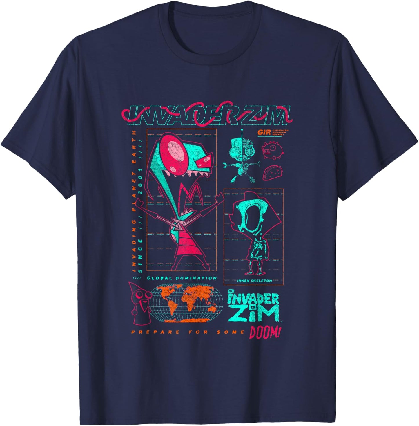 Invader Zim World Domination Grand Schematics T-Shirt - T-Shirt | Navy