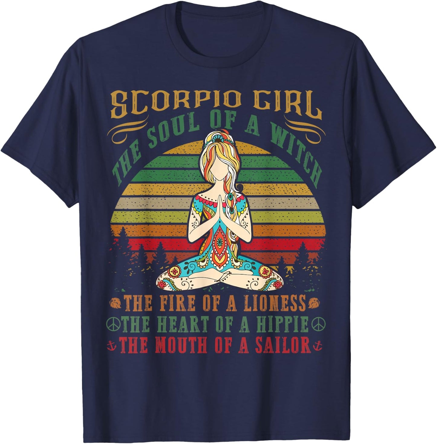 Scorpio Girl for Yoga Black Women Birthday Gifts T-Shirt - T-Shirt | Navy
