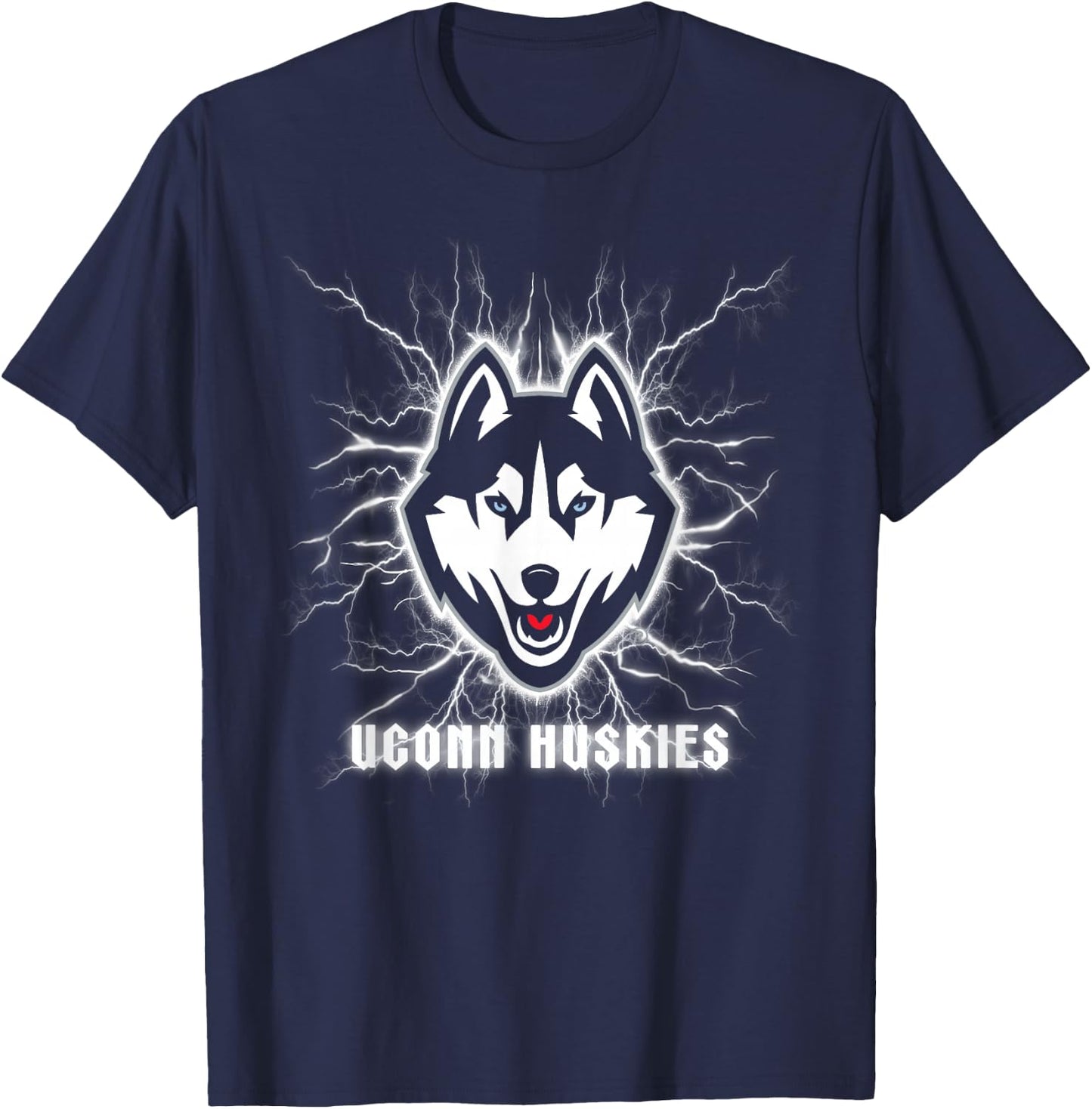 Elite Authentics Connecticut Huskies 90's Lightning -Adults Blue Small Short Sleeve T-Shirt - T-Shirt | Navy