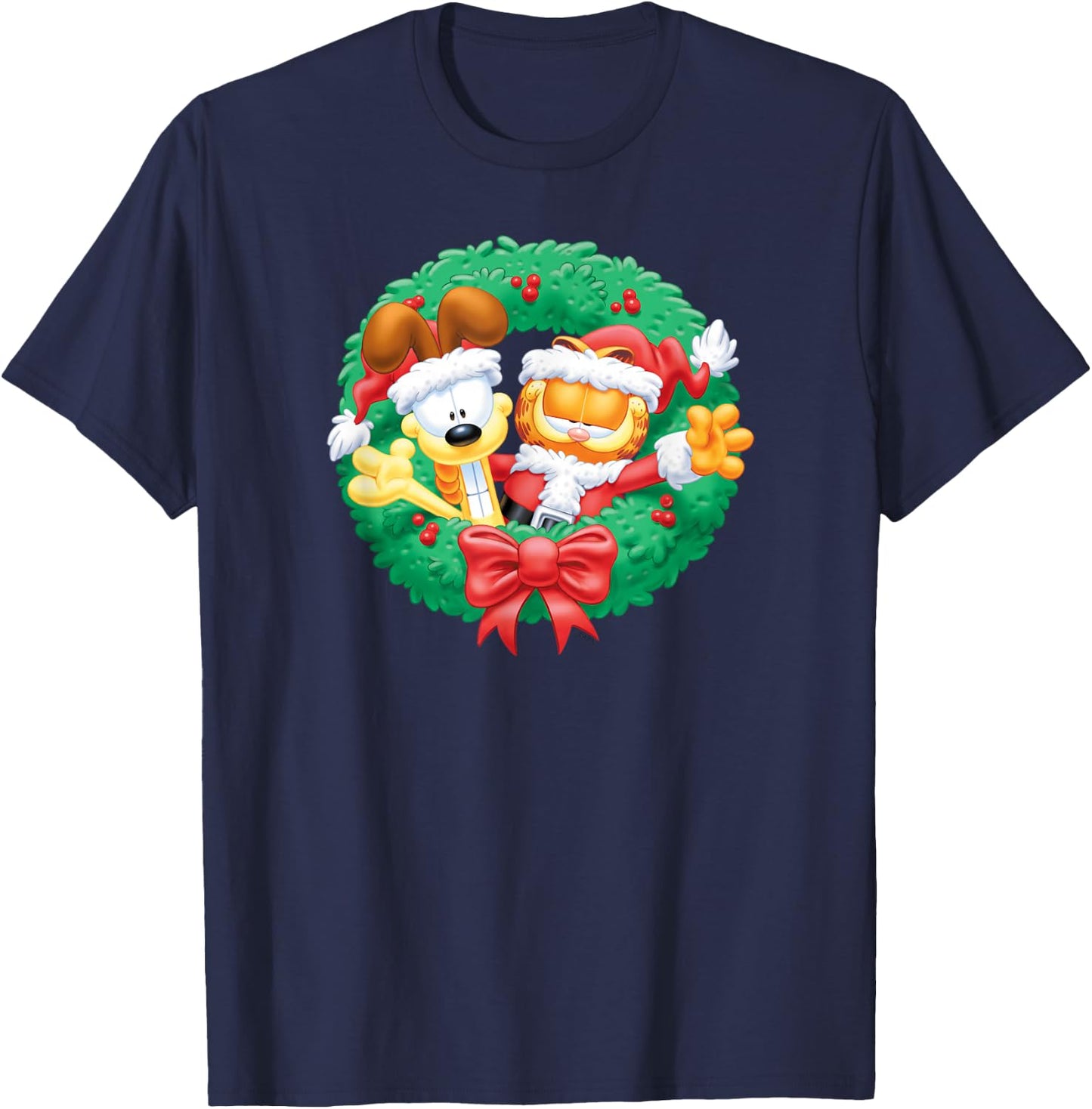 Garfield Christmas Wreath T-Shirt - T-Shirt | Navy