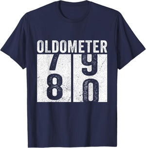 Retro 80th Birthday Oldometer 79-80 Vintage 80 Years Old T-Shirt - T-Shirt | Navy
