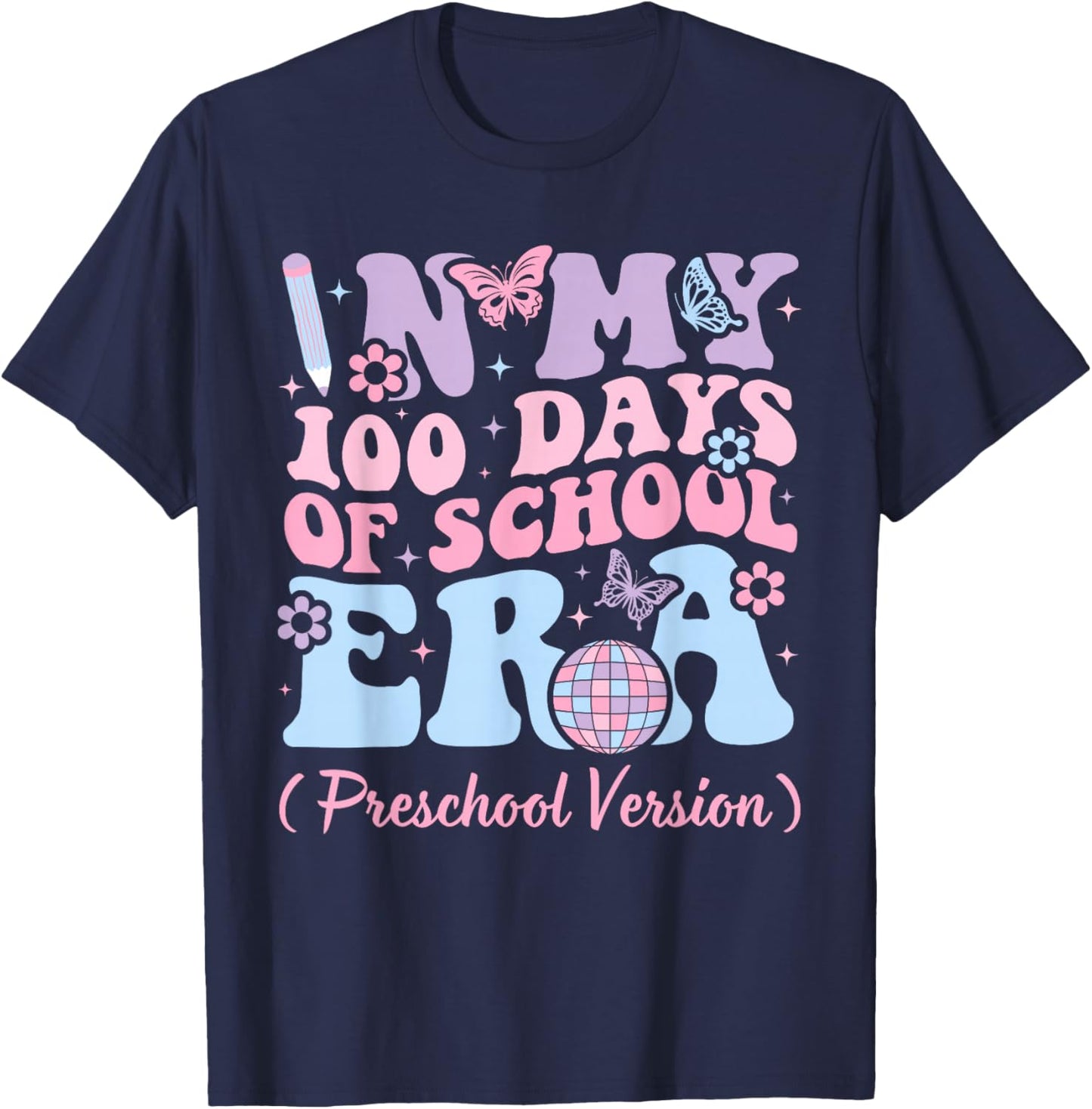 In My 100 Days Of School Era Kids Retro Preschool Version T-Shirt - T-Shirt | Navy