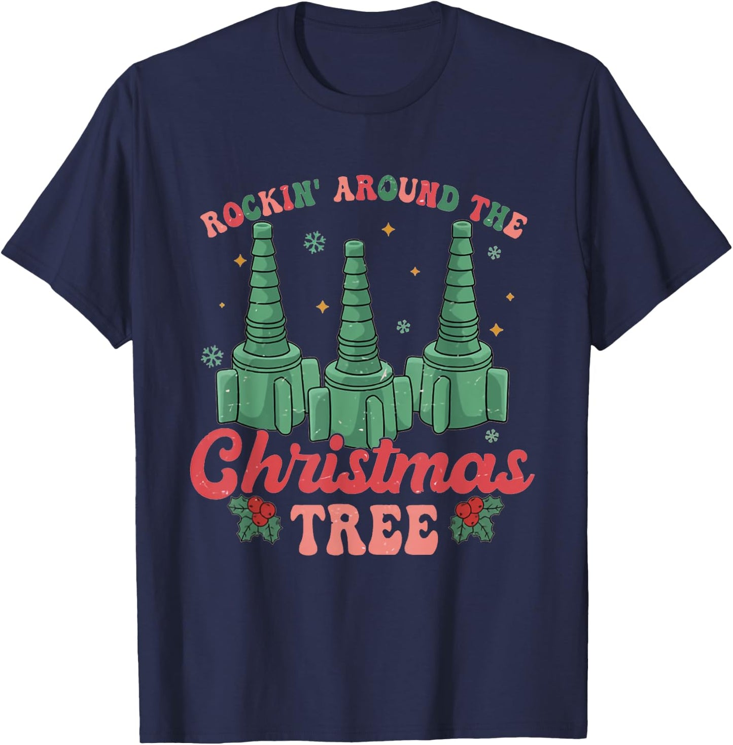 Rockin' Around The Christmas Tree Respiratory Therapist RT T-Shirt - T-Shirt | Navy