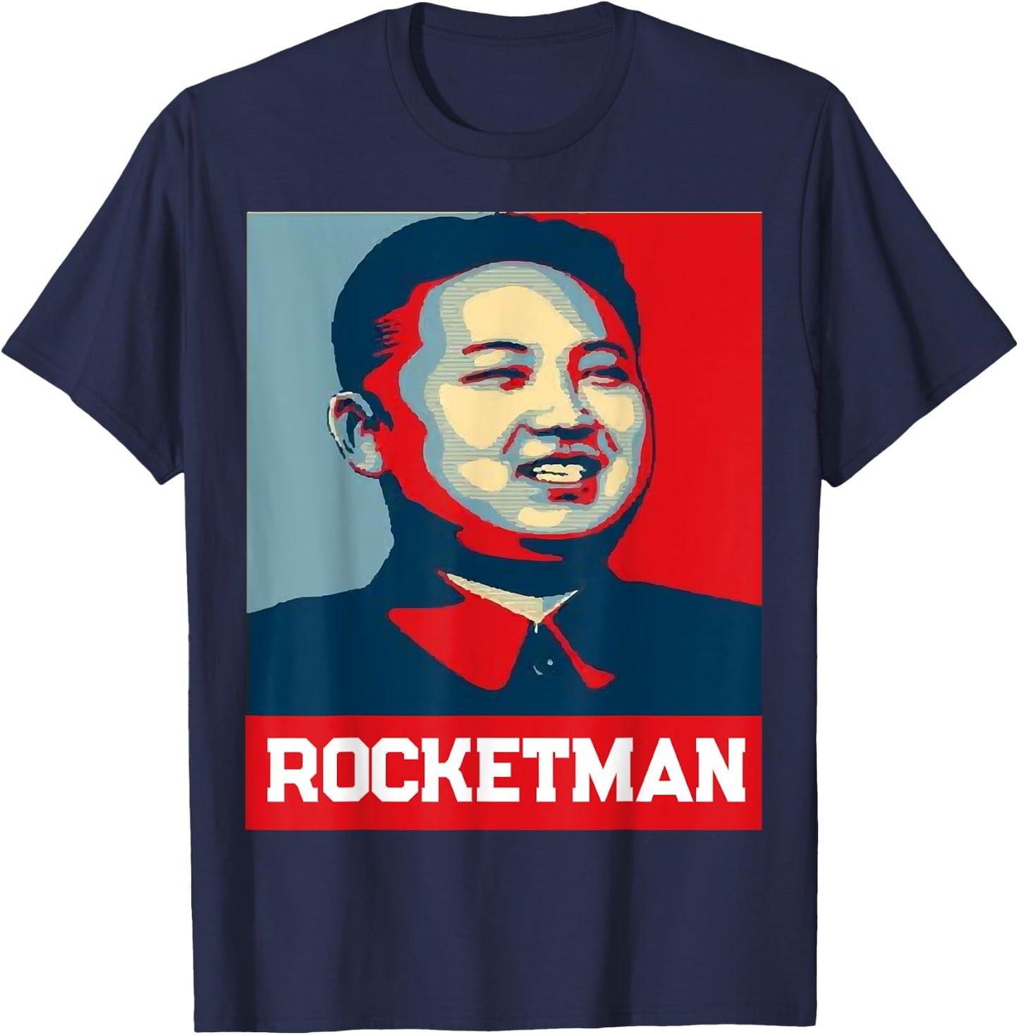 Kim Jong Un Rocket Man - Funny North Korea Shirt - -Adults - Black - Small - Short Sleeve - Classic Fit - Cotton Blend - Modern - Retro - Political Theme T-Shirt - T-Shirt | Navy