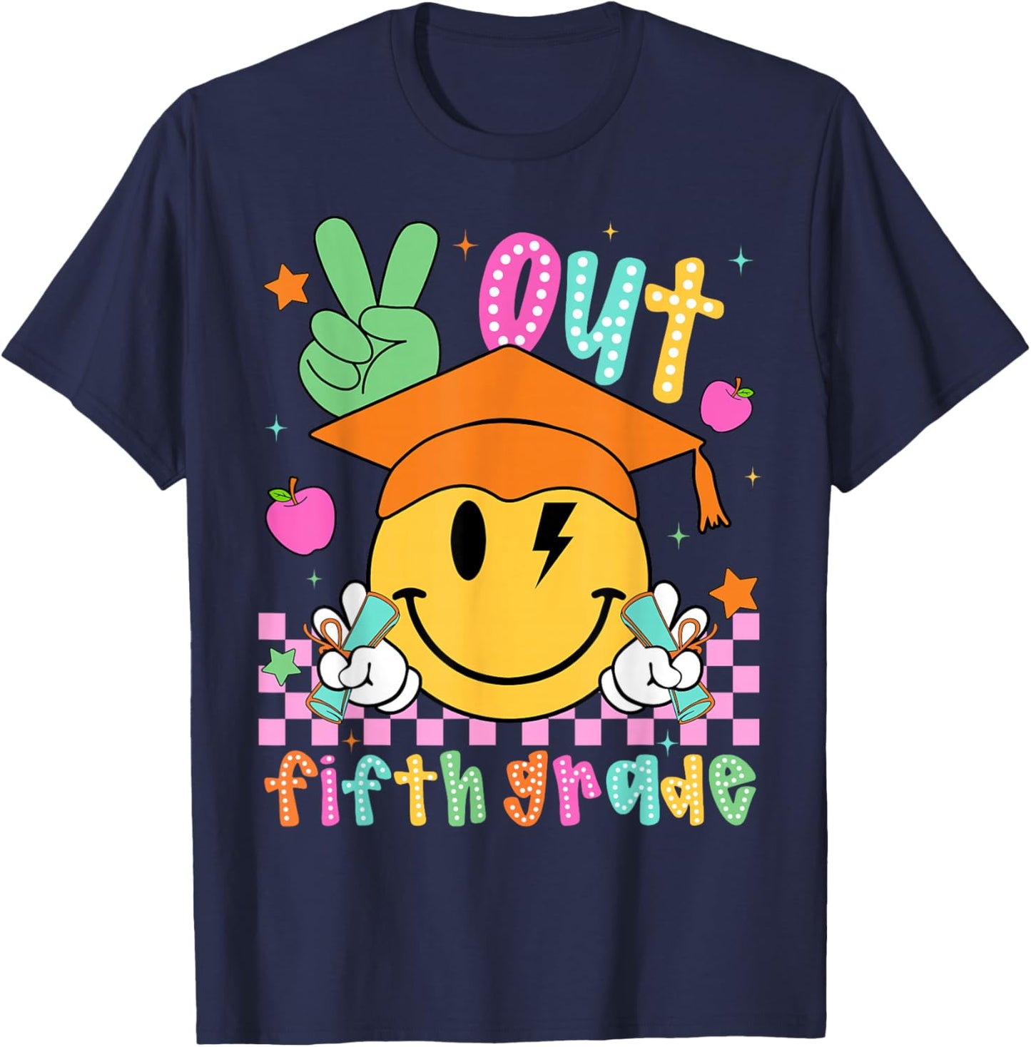 Last Day of School Peace Out 5th Grade Boy Girl Smile Face T-Shirt - T-Shirt | Navy