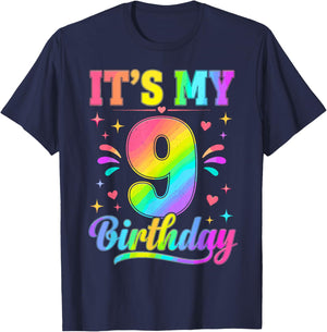 9th Birthday It's My 9 Bday Girls Boys Turning Nine Birthday T-Shirt - T-Shirt | Navy