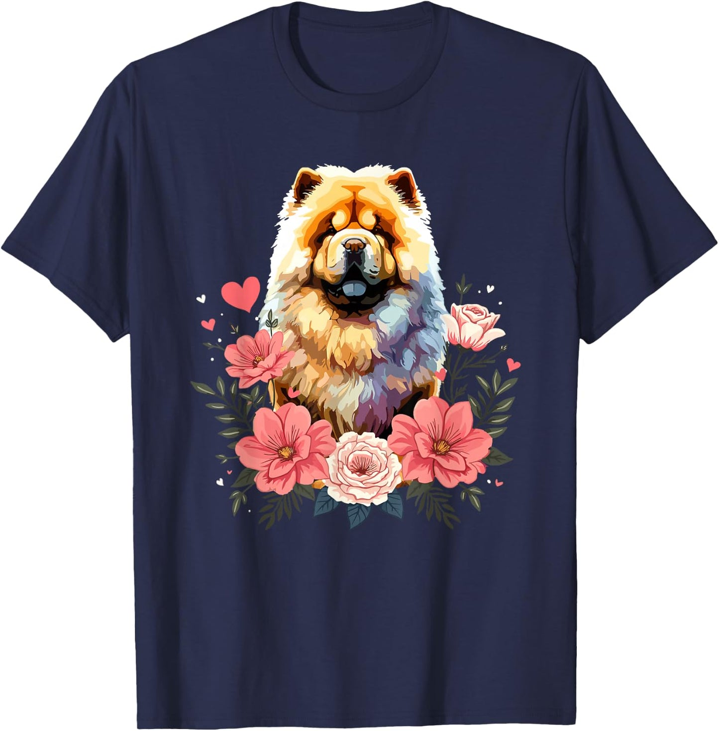 Roses Flowers Chow Chow T-Shirt - T-Shirt | Navy