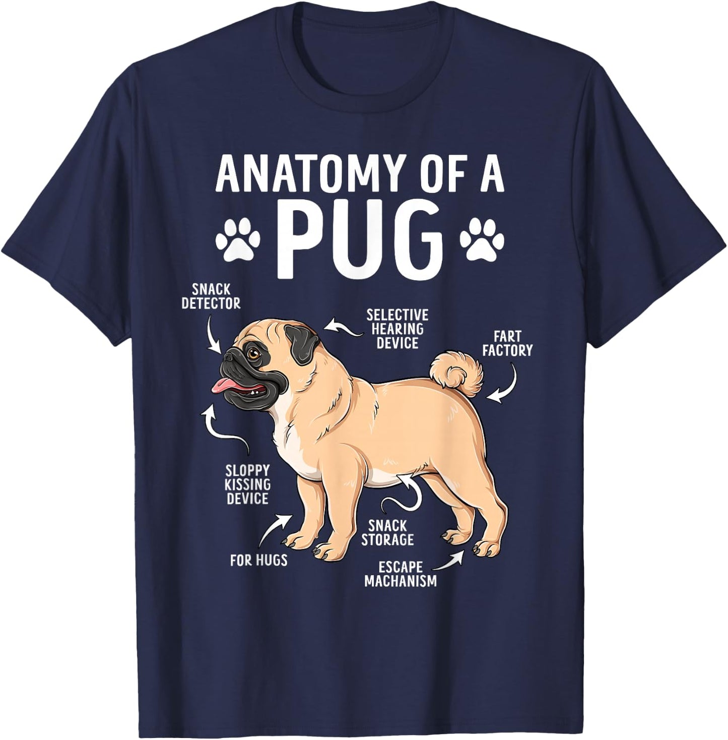 Anatomy of A Pug Funny Dog Lover Pug T-Shirt - T-Shirt | Navy
