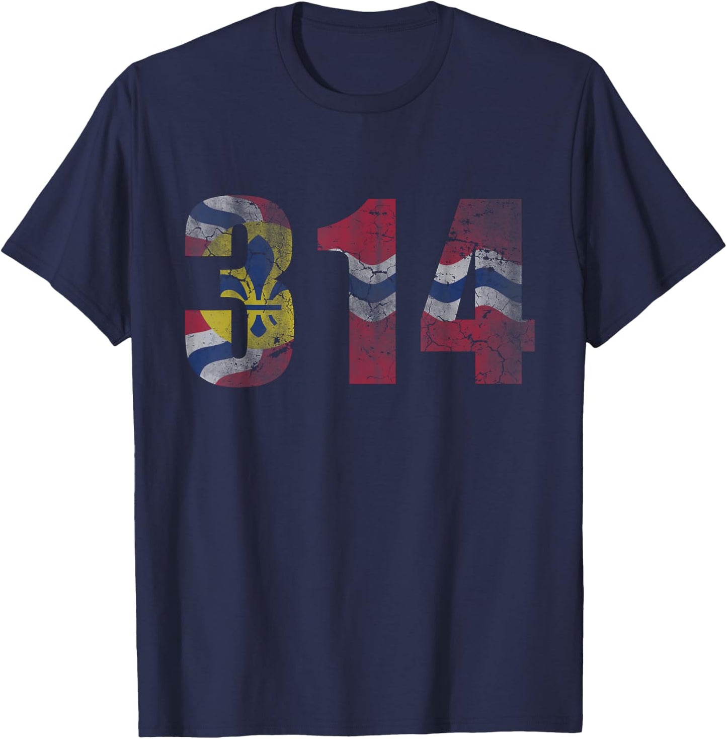 St Louis Flag Missouri 314 Vintage Distressed Fade T-Shirt - T-Shirt | Navy