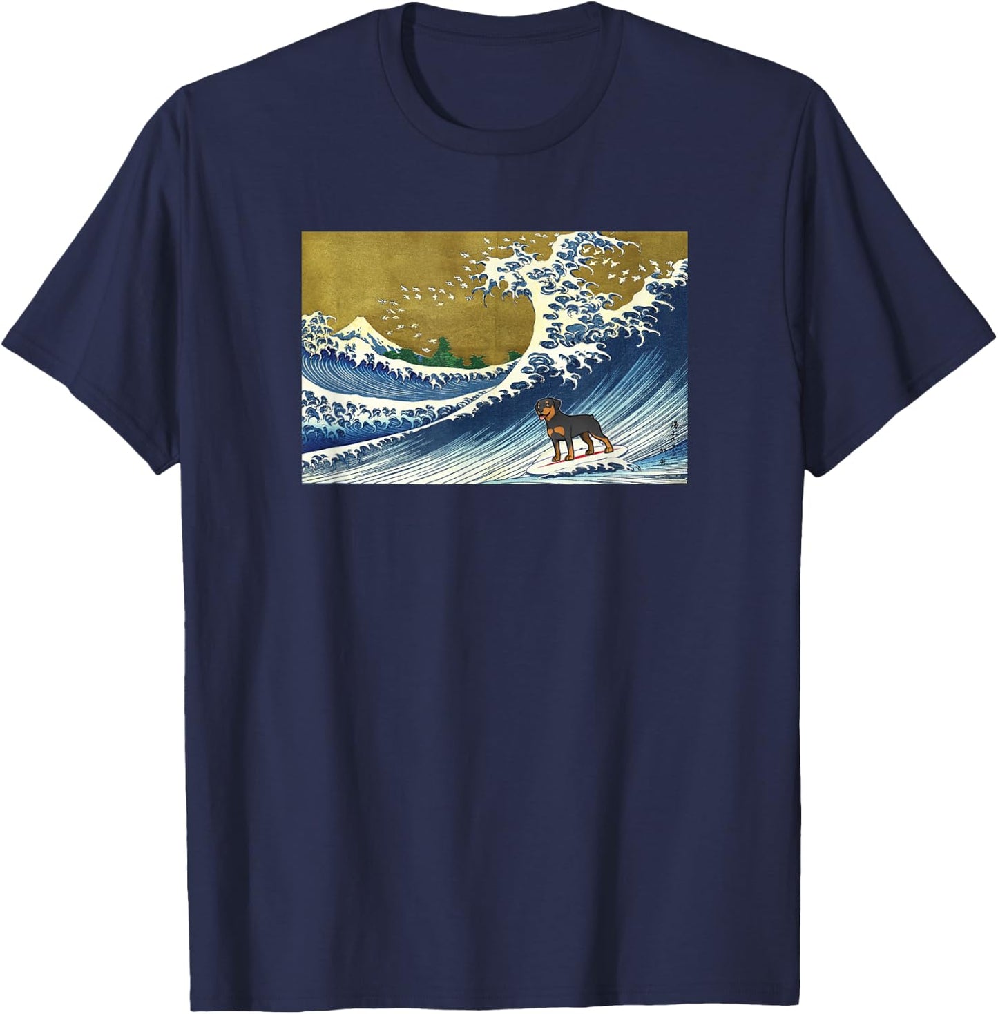 Funny Retro Vintage Surfing A Great Wave Rottweiler Lover T-Shirt - T-Shirt | Navy