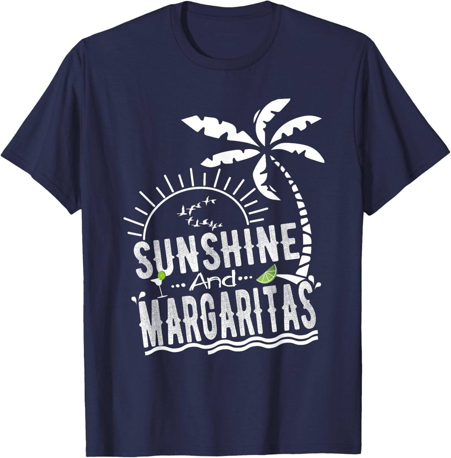 Sunshine And Margaritas T Shirt Summer Vacation Beach Attire T-Shirt - T-Shirt | Navy