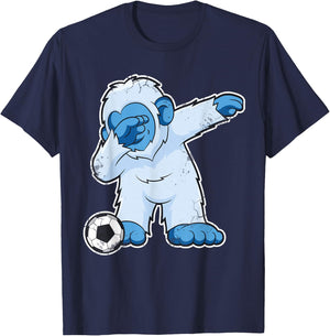 Soccer Dabbing Bigfoot Yeti Abominable Snowman T-Shirt - T-Shirt | Navy