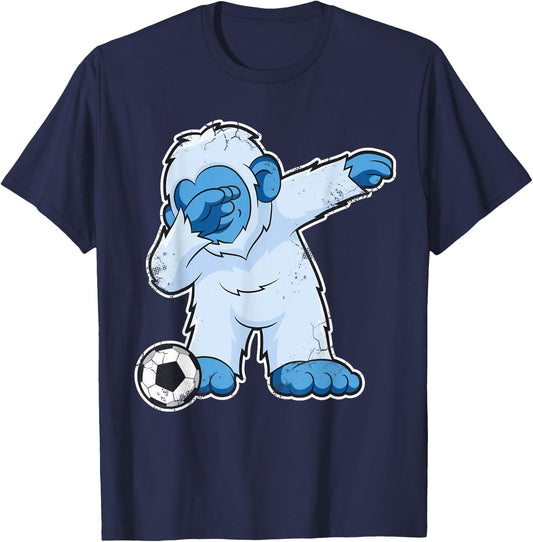Soccer Dabbing Bigfoot Yeti Abominable Snowman T-Shirt - T-Shirt | Navy