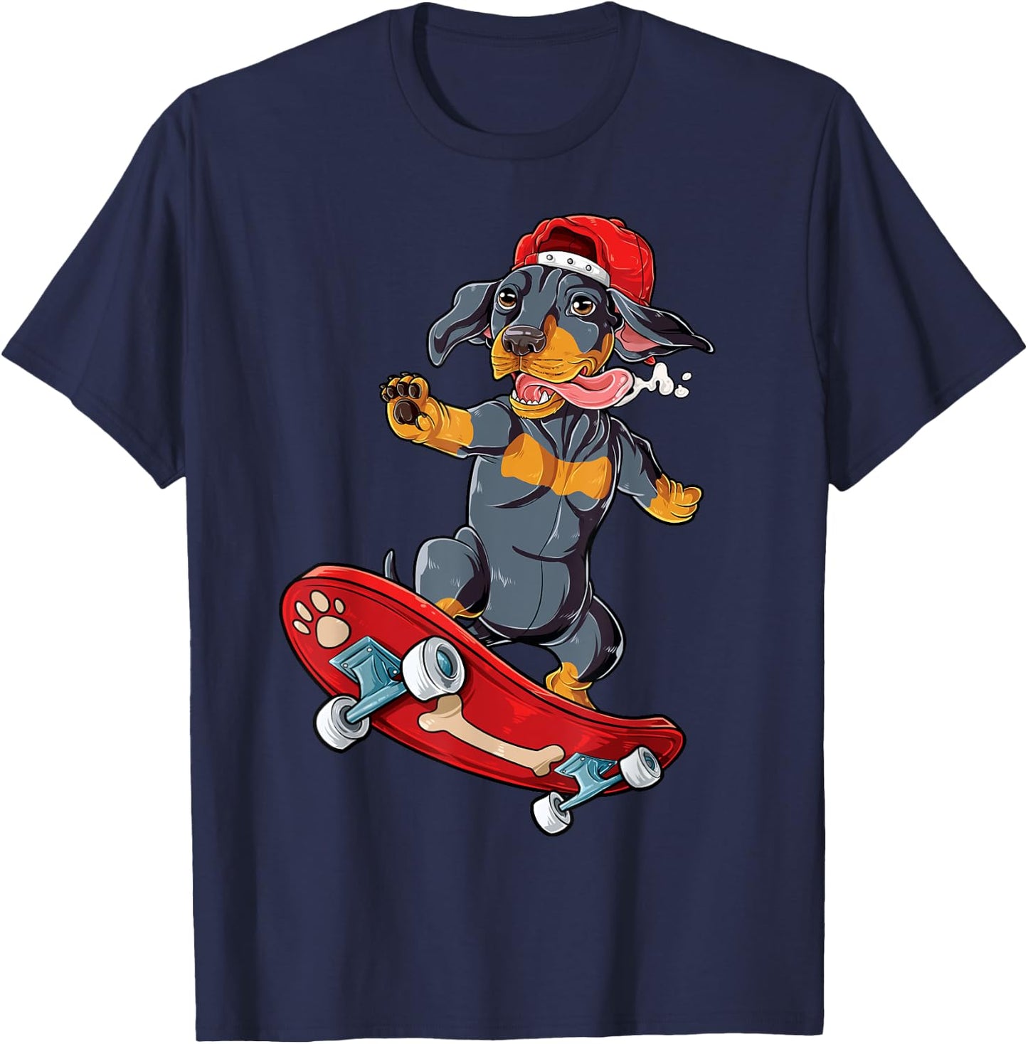 Dachshund Skateboard T shirt Wiener Dog Funny Skateboarding Men Women Kids T-Shirt - T-Shirt | Navy
