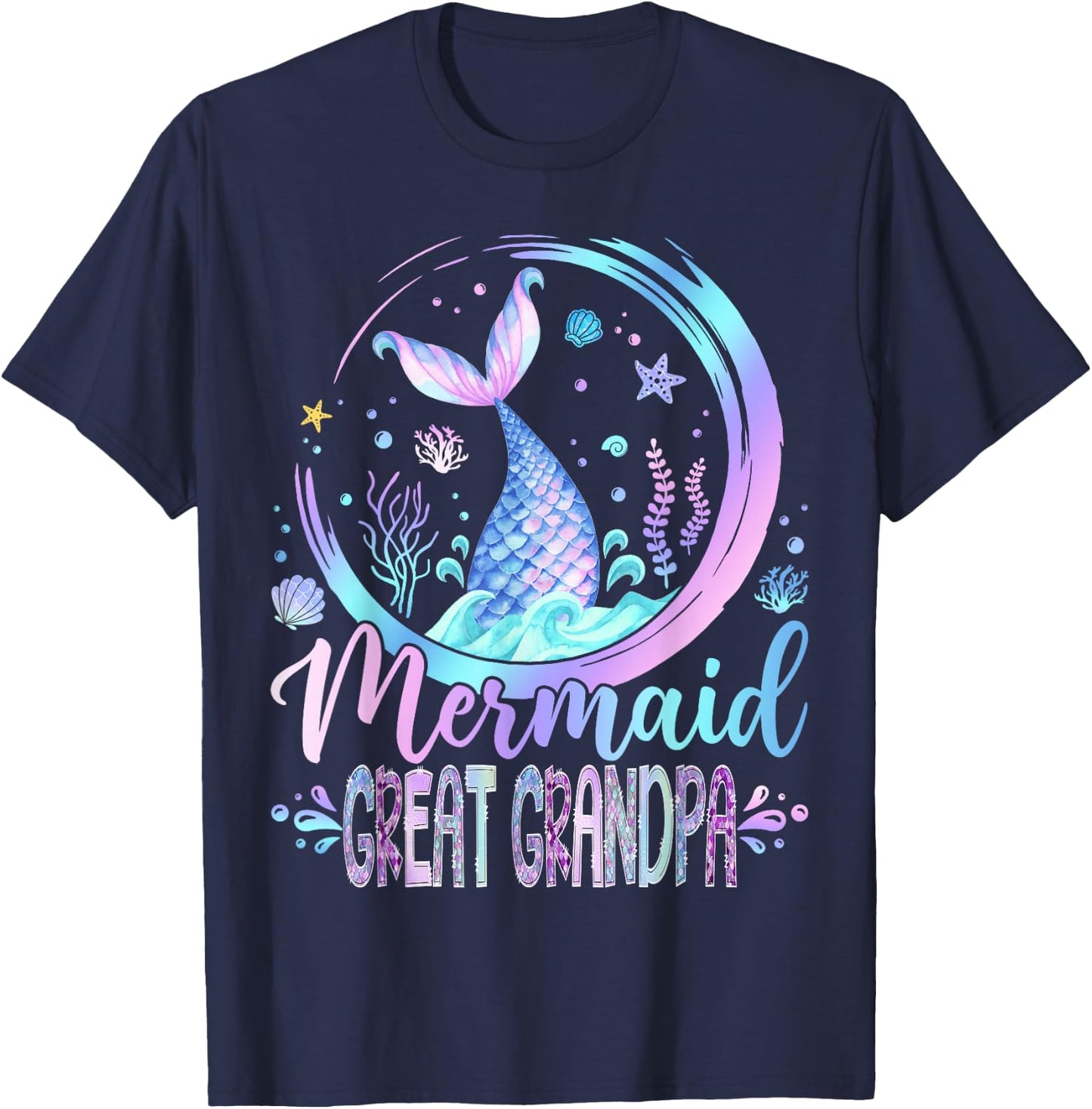 Mermaid Great Grandpa Family Matching Girl Birthday Party T-Shirt - T-Shirt | Navy