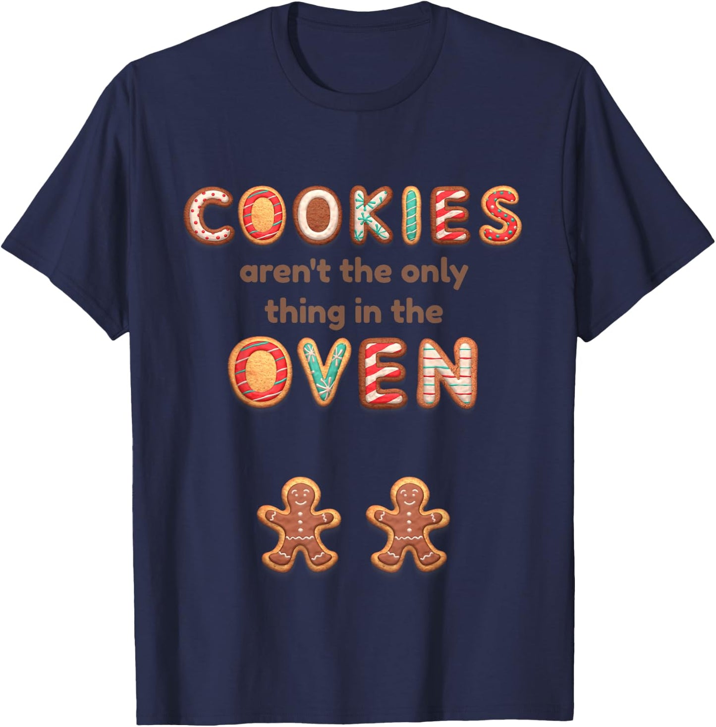 Twin Pregnancy Christmas Announcement Baking Cookies T-Shirt - T-Shirt | Navy