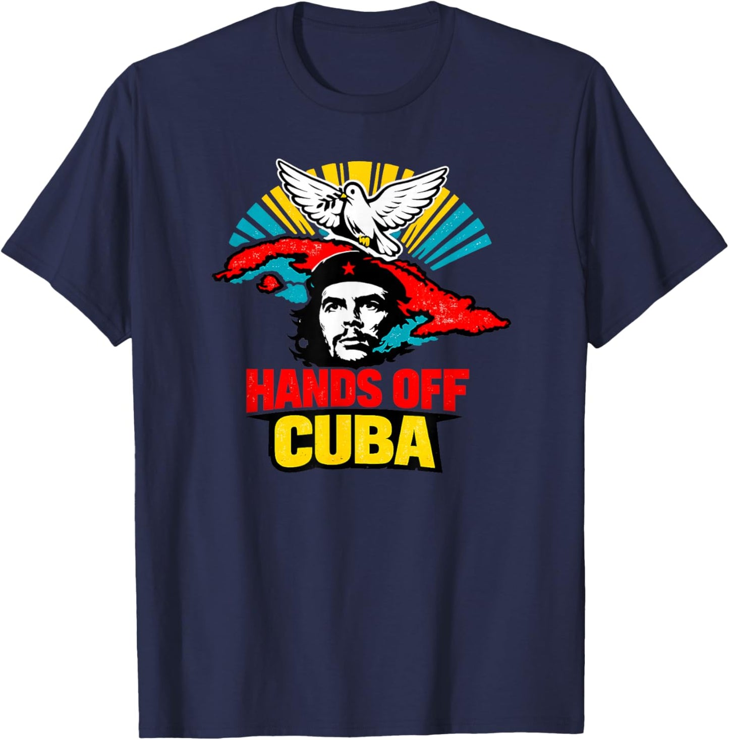 “Hands Off Cuba”, Vintage Anti-War T-Shirt - T-Shirt | Navy