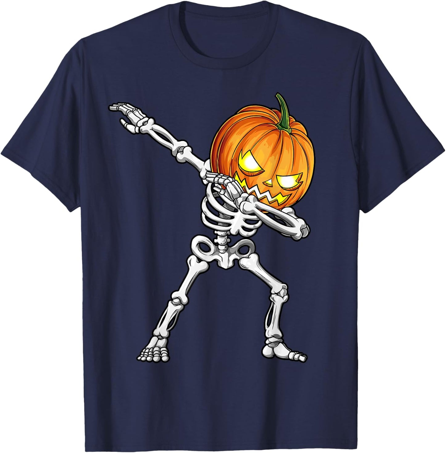 Halloween Boys Dabbing Skeleton Scary Pumpkin Jack O Lantern T-Shirt - T-Shirt | Navy