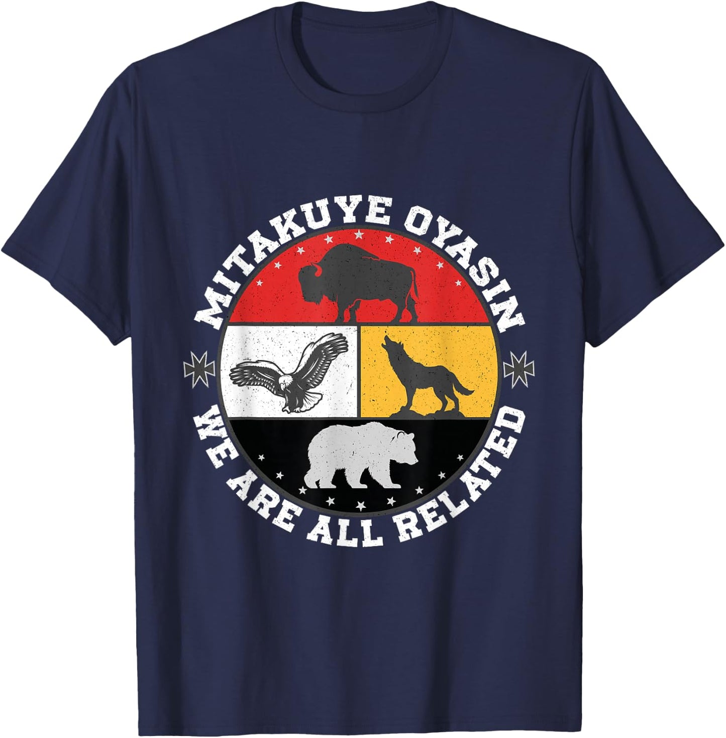Native American spiritual Medicine Wheel Mitakuye Oyasin T-Shirt - T-Shirt | Navy