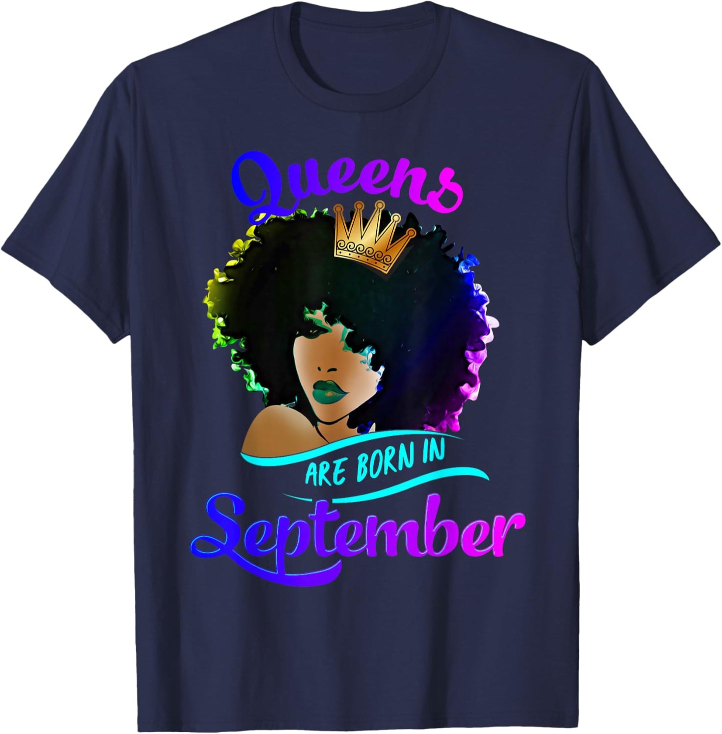 Queens Born September Shirt Black Girl Virgo Libra Birthday T-Shirt - T-Shirt | Navy