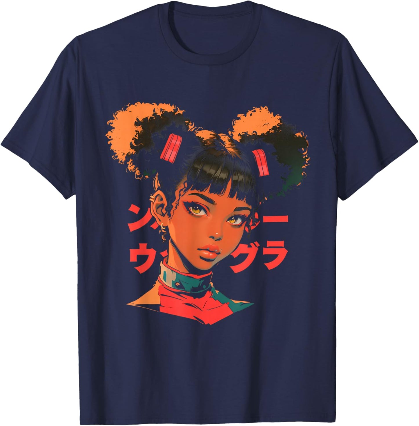 Harajuku Cyberpunk Black Girl Anime Manga Waifu Japanese T-Shirt - T-Shirt | Navy