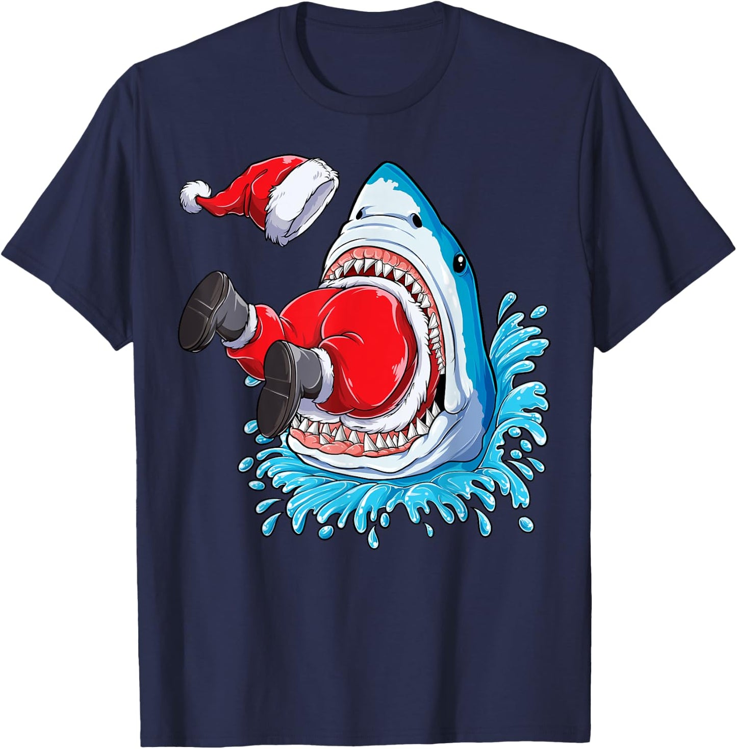 Shark Eating Santa Claus Christmas Boys Merry Sharkmas Xmas T-Shirt - T-Shirt | Navy