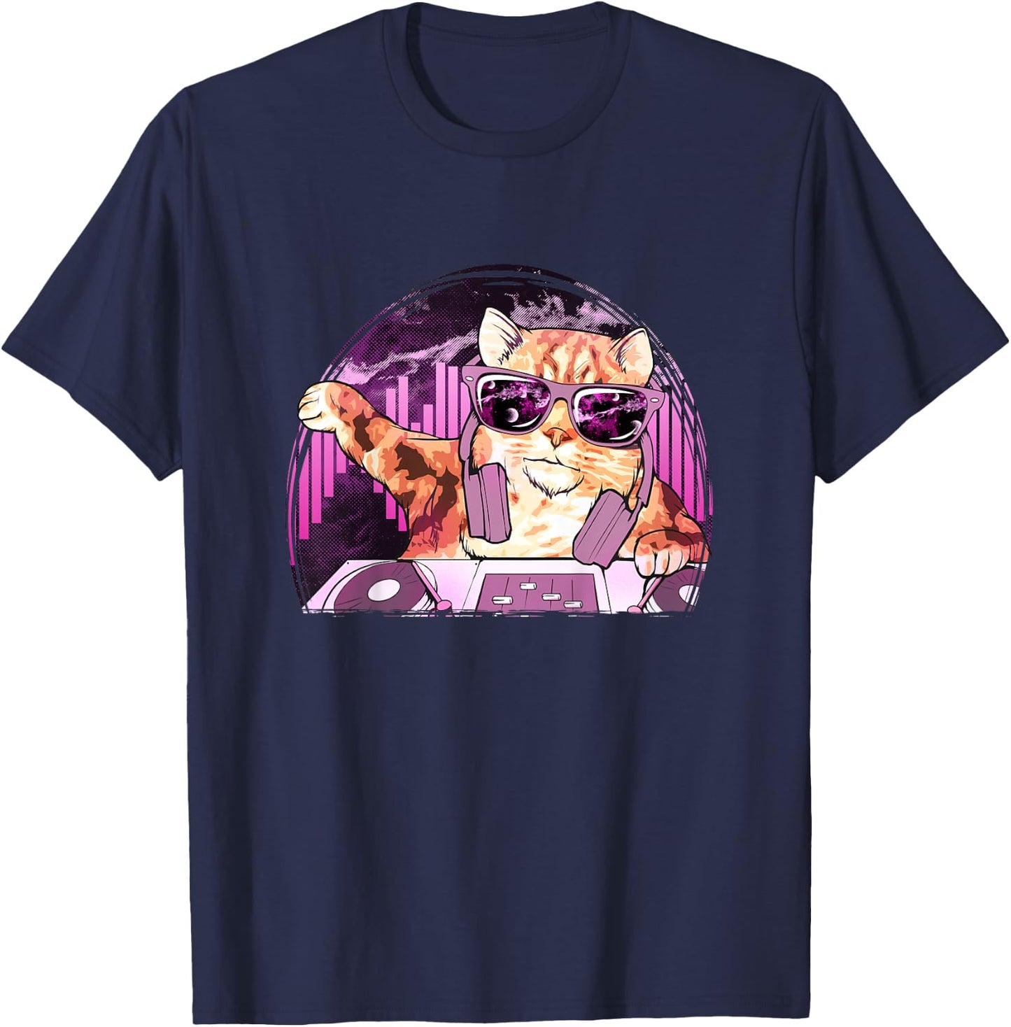 Cat Shirt - Cool Kitty Cat DJ Space Music Kids T-Shirt - T-Shirt | Navy
